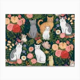 Cats And Flowers : William Morris Inspired Cats Collection Canvas Print