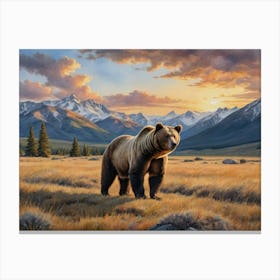 Grizzly Bear Wild Mountains Canvas Print