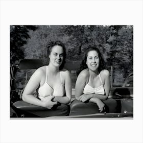 Two Young Ladies Wearing Bathing Suits Pose For The Camera In The Back Of A Convertible Car Circa 1950 In Nashville Canvas Print