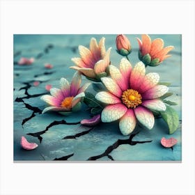 Flowers On The Cracked Ground Canvas Print