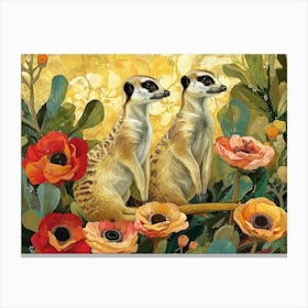 Floral Animal Illustration Meerkat 2 Canvas Print