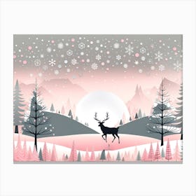 Christmas Tree And Deer, Rein deer, Christmas Tree art, Christmas Tree, Christmas vector art, Vector Art, Christmas art, Christmas, pink and white 3 Canvas Print
