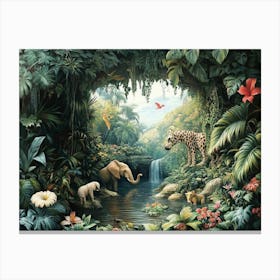 3d Jungle Scene With Exotic Animals 1 Canvas Print