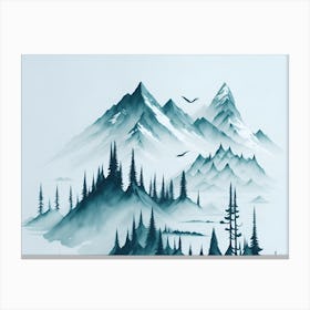 Mountain And Forest In Minimalist Watercolor Horizontal Composition 254 Canvas Print