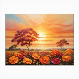 Sunset With Poppies 1 Canvas Print