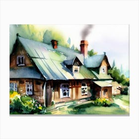 Village House AI Watercolor Painting Canvas Print