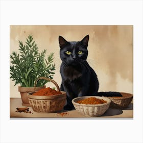 Black Cat With Spices Canvas Print