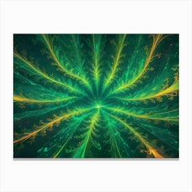 An Abstract Fractal Image Featuring Swirling, Glowing Lines And Shapes In Shades Of Green And Yellow On A Dark Background 1 Canvas Print