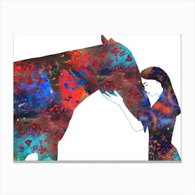 Woman With A Horse Watercolor Canvas Print