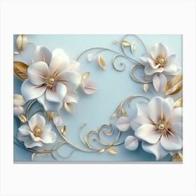 Floral Leaves Blue Canvas Print