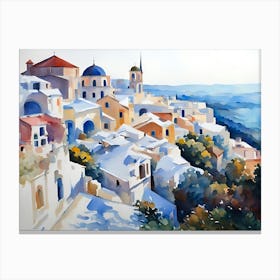 Greece Watercolor Painting Canvas Print