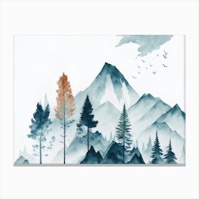 Mountain And Forest In Minimalist Watercolor Horizontal Composition 451 Canvas Print