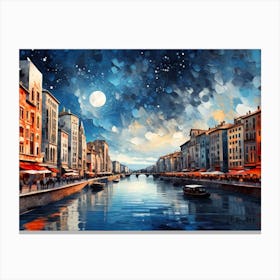 Old Venice In The Summer Night - Water Color Painting Canvas Print