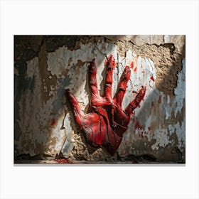 Creepy Textured Bloody Handprint Smudged On An Old Worn Wall Contrasting Against The Peeling Pale (4) Canvas Print