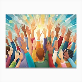 Diverse Hands Raised In Unity Canvas Print