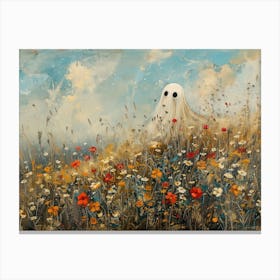 Colorful Halloween Landscape With Ghost Painting Canvas Print