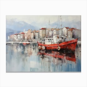 Red Boat In The Harbor Canvas Print