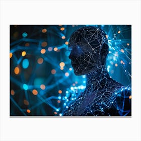 Cybernetic Abstract Network Portrait Envisioning A Futuristic Web Of Connections Where Luminous Dot (4) Canvas Print