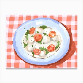 A Plate Of Caprese Salad, Top View Food Illustration, Landscape 2 Canvas Print