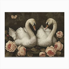 Floral Animal Illustration Swan 1 Canvas Print