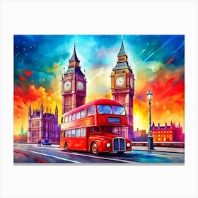 Red Double Decker Bus In London Canvas Print