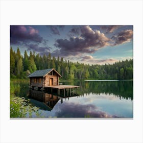 Cabin On A Lake Canvas Print