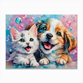 Dog And Cat Painting Canvas Print