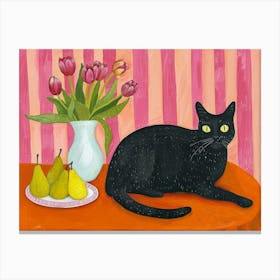 Black Cat With Tulips 9 Canvas Print