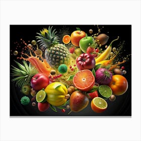 Fruit Explosion With Colorful Splashes 1 Canvas Print