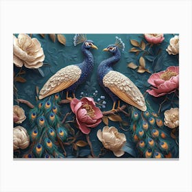 Exotic Oriental Pattern with Peacocks and Flowers Art Canvas Print