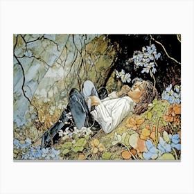 Girl Laying In The Forest Canvas Print