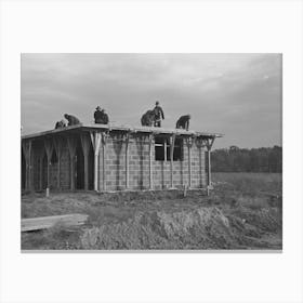 Men Working On Roof Of House Under Construction, Jersey Homesteads, Hightstown, New Jersey By Russell Lee Canvas Print