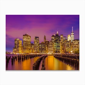 Manhattan Skyline Bright Sunset Canvas Print