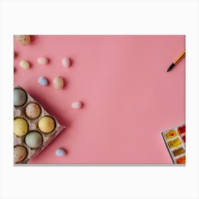 Easter Eggs On Pink Background 2 Canvas Print