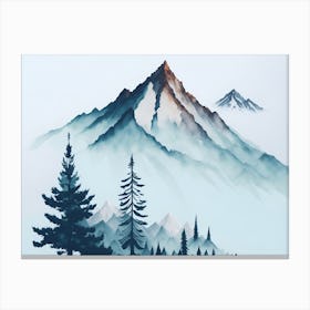 Mountain And Forest In Minimalist Watercolor Horizontal Composition 2 Canvas Print