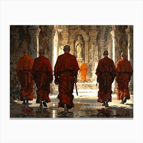 Monks In Red Robes Canvas Print