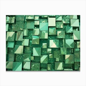 Wall Of Randomly Arranged Green Glass Cubes, Reflecting Light And Creating A Textured, Architectural Pattern Canvas Print