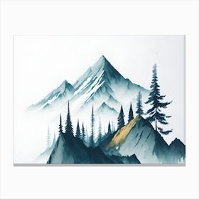 Mountain And Forest In Minimalist Watercolor Horizontal Composition 167 Canvas Print