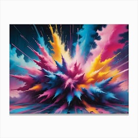 An Explosion Of Colorful Powder Paint, Creating A Vibrant And Chaotic Cloud Of Blue, Pink, Yellow And Orange Hues Canvas Print