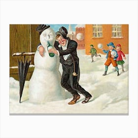 Drunk Man And His New Founded Friend, Funny Holiday Poster Canvas Print