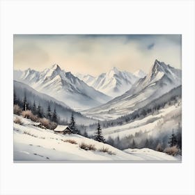 Vintage Muted Winter Mountain Landscape (5) 1 Canvas Print
