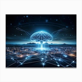 A Panoramic Illustration Of High Technology The Brain Represented As A Complex Server Emitting Stre (2) Canvas Print