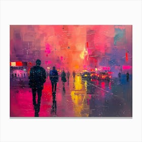 Abstract Of People Walking In The Rain Canvas Print