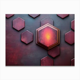 Textured Wall in Maroon and Peach, With Hexagons and Diamonds Creating an Abstract Palette Effect Canvas Print