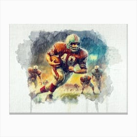 Football Player Running In The Rain Watercolor Canvas Print