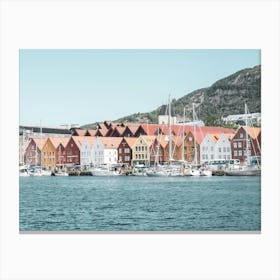 World heritage site Bryggen in Bergen, Norway - summer vintage architecture and travel photography by Christa Stroo Photography Canvas Print