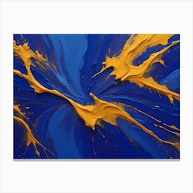 Abstract Art With A Blue And Yellow Paint Splatter Effect, Creating A Dynamic And Energetic Design Canvas Print