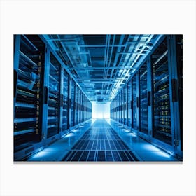 Advanced Data Center Basking In Cool White Light Rows Of High Performance Energy Efficient Servers Canvas Print