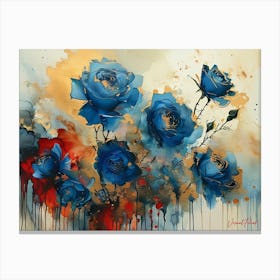 A Dozen Blue Roses Alcohol Ink Canvas Print