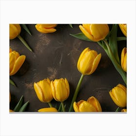 Yellow Tulips On Black Background Canvas Print